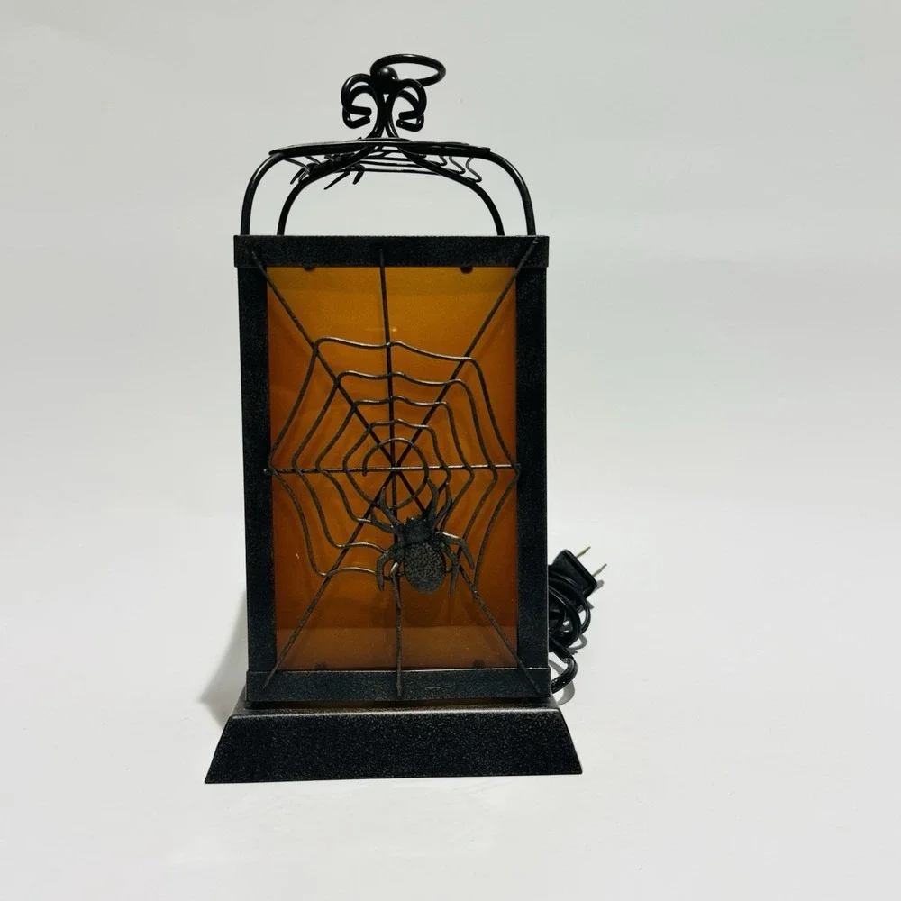 Vintage Ting Shen Halloween Spider Web Hanging Lantern‎ Lamp w/Flickering Bulb